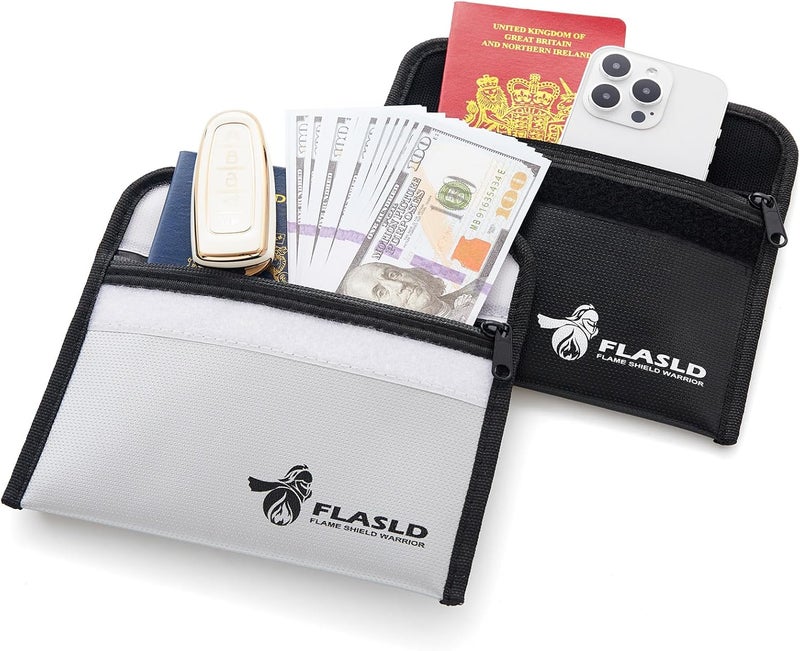 FLASLD Fireproof Money Bags, Fireproof Wallet Pouch, Small Safe Bag for Cash, Valuables & Passport, with Silicone Coating & Zipper Closure (2-Pack Money Bag-8x5”) - Image 2
